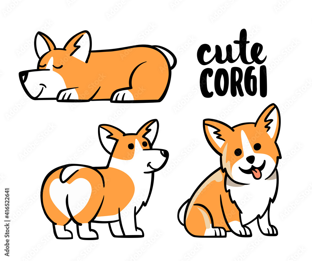 Cute corgi dog set and winking with happy face