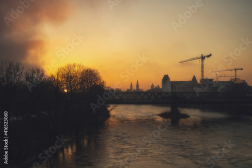 yellow zakt on the danube river in ingolstadt