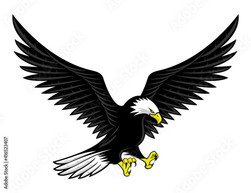 Flying bald eagle icon isolated on white background.