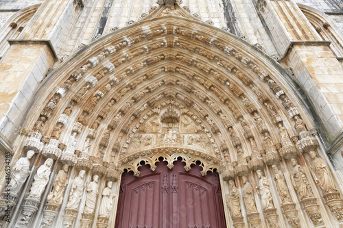 Detail of the Gothic Portal, Dominican Monastery of Batalha or Saint Mary of the Victory Monastery, Batalha, Leiria district, Portugal