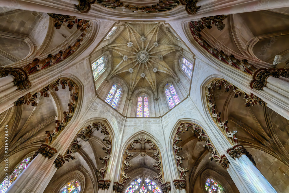 Vaulted ceiling, Founder’s Chapel, Dominican Monastery of Batalha or Saint Mary of the Victory Monastery, Batalha, Leiria district, Portugal
