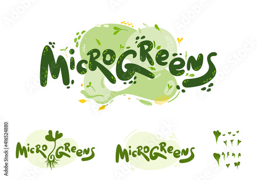Microgreens or baby greens , lettering, logo