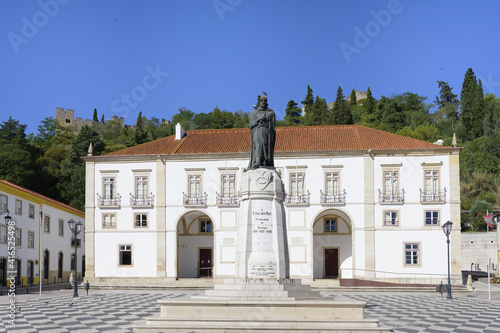 Tomar city Hall, Gualdim Pais statue on Republic square, Tomar, Santarem district, Portugal photo