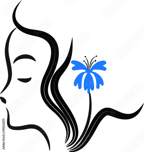 vector Beauty profile face simple lines icon design with flower icon design