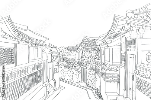 Bukchon Hanok Village Is the name traditional cultural village in downtown Seoul in the morning, with beautiful shining light, South Korea.