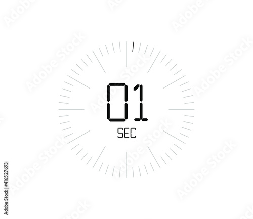 Timer 1 sec icon, 1 seconds digital timer