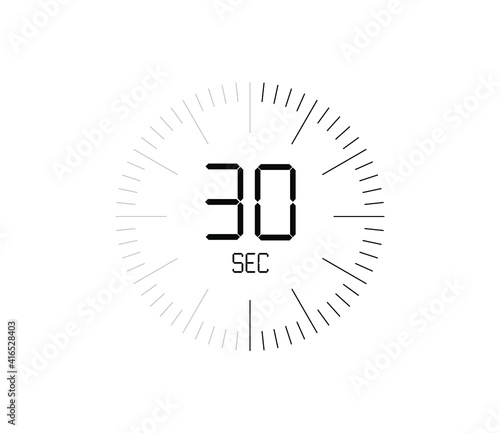 Timer 30 sec icon, 30 seconds digital timer