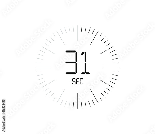 Timer 31 sec icon, 31 seconds digital timer
