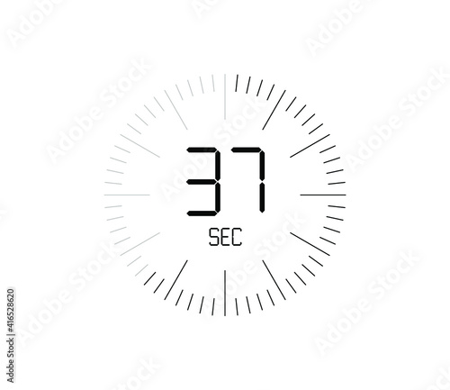 Timer 37 sec icon, 37 seconds digital timer