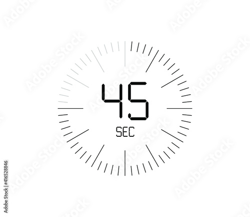 Timer 45 sec icon, 45 seconds digital timer
