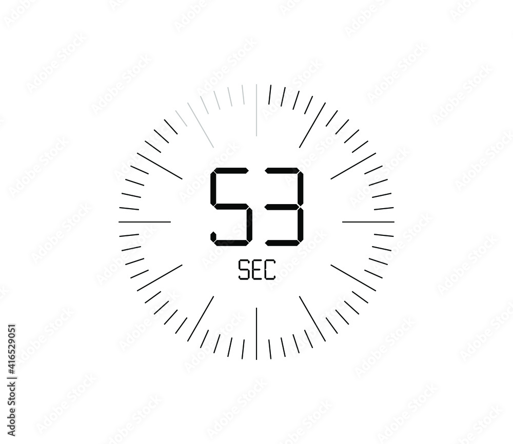 Timer 53 sec icon, 53 seconds digital timer Timer 53 sec icon, 53 seconds digital timer
