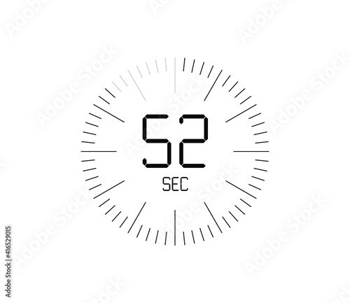Timer 52 sec icon, 52 seconds digital timer