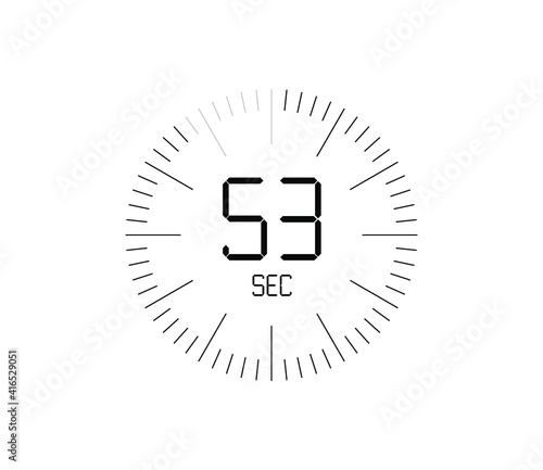 Timer 53 sec icon, 53 seconds digital timer