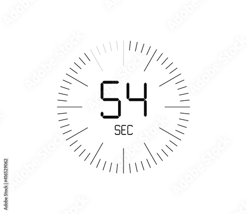 Timer 54 sec icon, 54 seconds digital timer