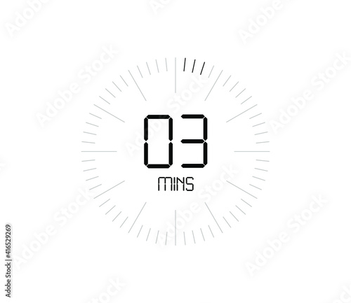 Timer 3 mins icon, 3 minutes digital timer