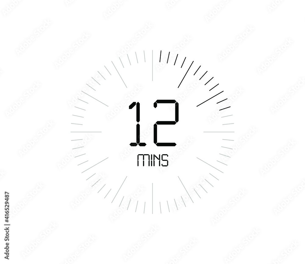 Timer 12 mins icon, 12 minutes digital timer Timer 12 mins icon, 12 minutes digital timer