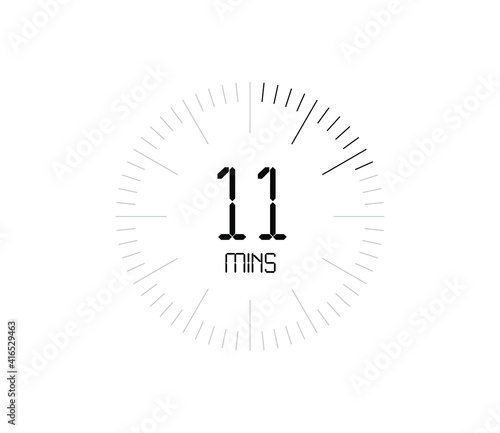 Timer 11 mins icon, 11 minutes digital timer