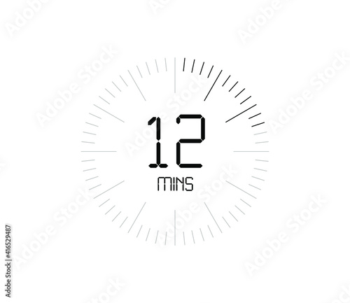 Timer 12 mins icon, 12 minutes digital timer