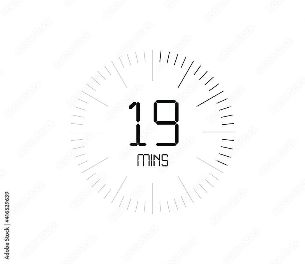 Timer 19 mins icon, 19 minutes digital timer Timer 19 mins icon, 19 minutes digital timer