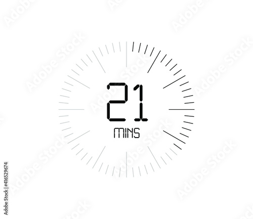 Timer 21 mins icon, 21 minutes digital timer