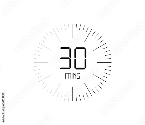 Timer 30 mins icon, 30 minutes digital timer