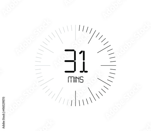 Timer 31 mins icon, 31 minutes digital timer
