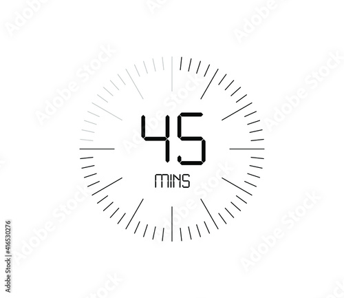Timer 45 mins icon, 45 minutes digital timer