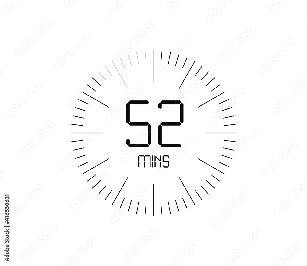 Timer 52 mins icon, 52 minutes digital timer Timer 52 mins icon, 52 minutes digital timer