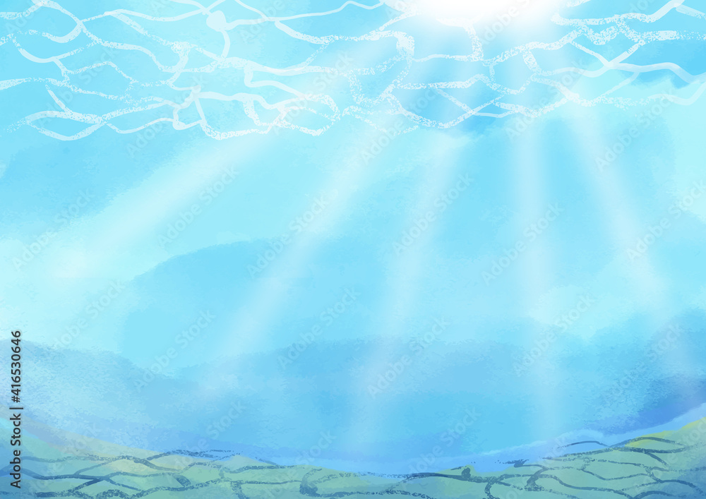 Fototapeta premium 水彩風の海中の背景イラスト