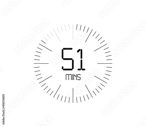 Timer 51 mins icon, 51 minutes digital timer