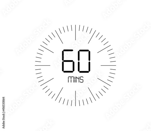 Timer 60 mins icon, 60 minutes digital timer