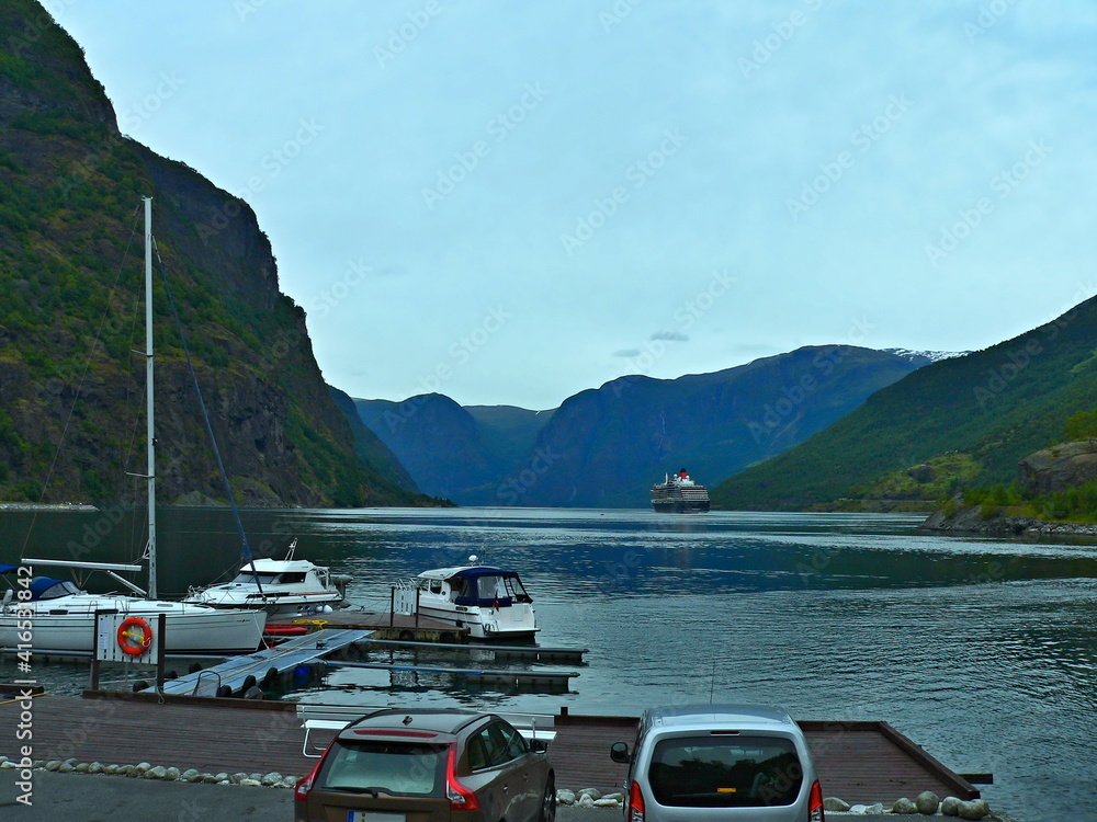 Naklejka premium Norway-view on the pier in Flam and Aurlandsfjord