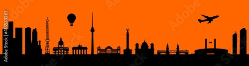 Vector city skyline silhouette - illustration, 
Town in orange background, 
Berlin Germany