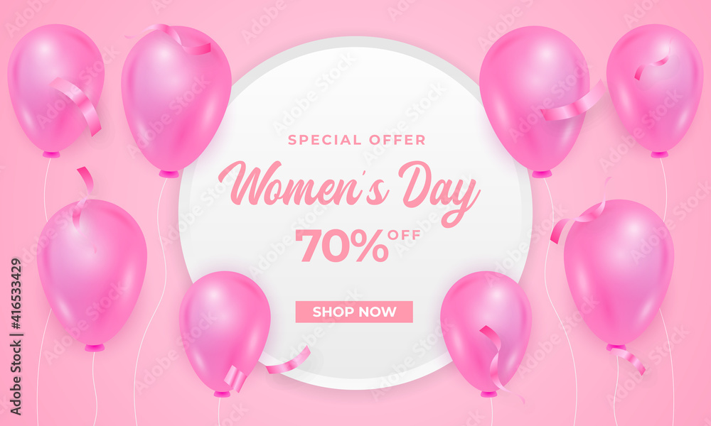 happy womens day background text greeting and sale discount special offers