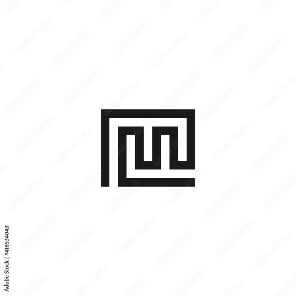 Awesome square FM MF letter in black and white color. logo icon vector