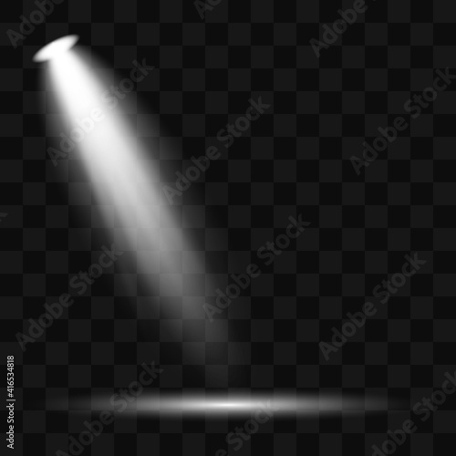 Creative vector illustration of bright lighting spotlights set, light sources isolated on transparent background. Art design beam for concert, scene illumination. Abstract concept graphic element