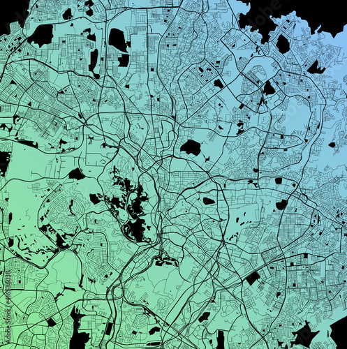 Kuala Lumpur, Selangor, Malaysia (MYS) - Urban vector city map with parks, rail and roads, highways, minimalist town plan design poster, city center, downtown, transit network, gradient blueprint
