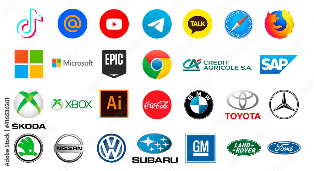 logos of famous brands, icons with company logos, set of icons 素材庫向量圖 ...