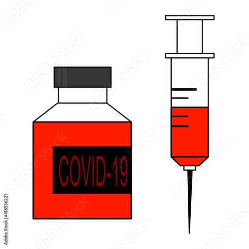 Vaccine coronavirus, covid-19 Medicine bottle and hypodermic syringe on white background, symbol, illustration graphic