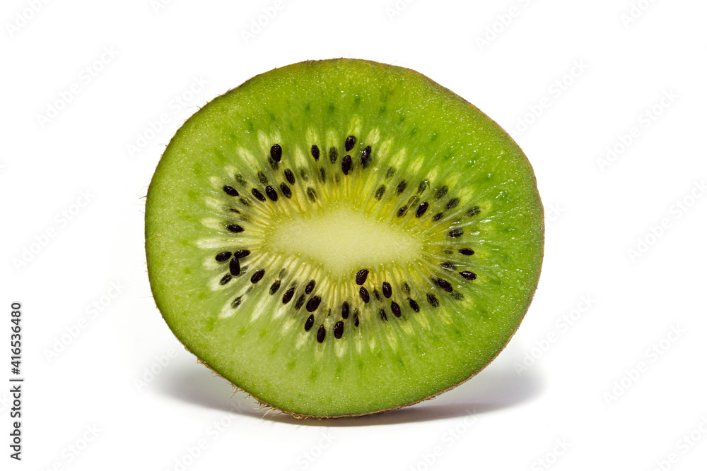 Slice of kiwi isolated on white background. Fresh, juicy citrus fruit Slice of kiwi isolated on white background. Fresh, juicy citrus fruit