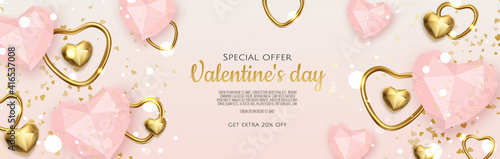 Valentine s Day Sale Poster or banner with hearts. Promotion and shopping template or background for Love and Valentine s day concept.