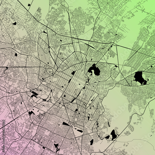 Puebla, Mexico (MEX) - Urban vector city map with parks, rail and roads, highways, minimalist town plan design poster, city center, downtown, transit network, gradient blueprint