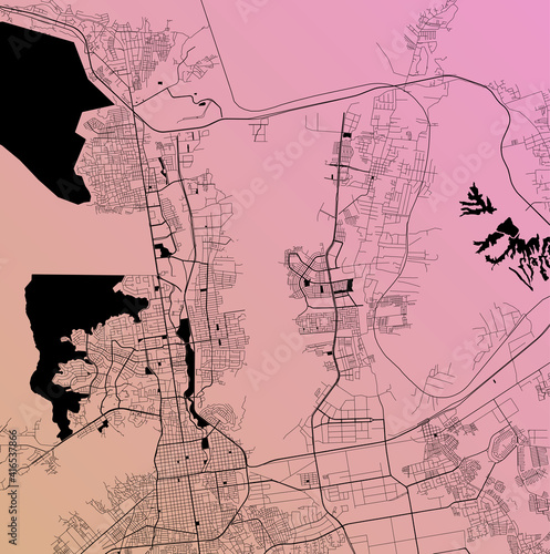 Valencia, Carabobo, Venezuela (VEN) - Urban vector city map with parks, rail and roads, highways, minimalist town plan design poster, city center, downtown, transit network, gradient blueprint