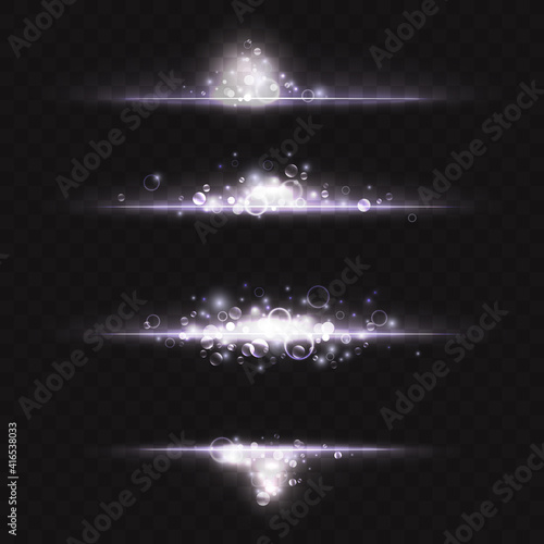 Silver glowing light effect vector illustration. Magic shiny cold white dust line for banner design, luminous glares trail with sparkle glitter flare and shimmer glitz on black transparent background