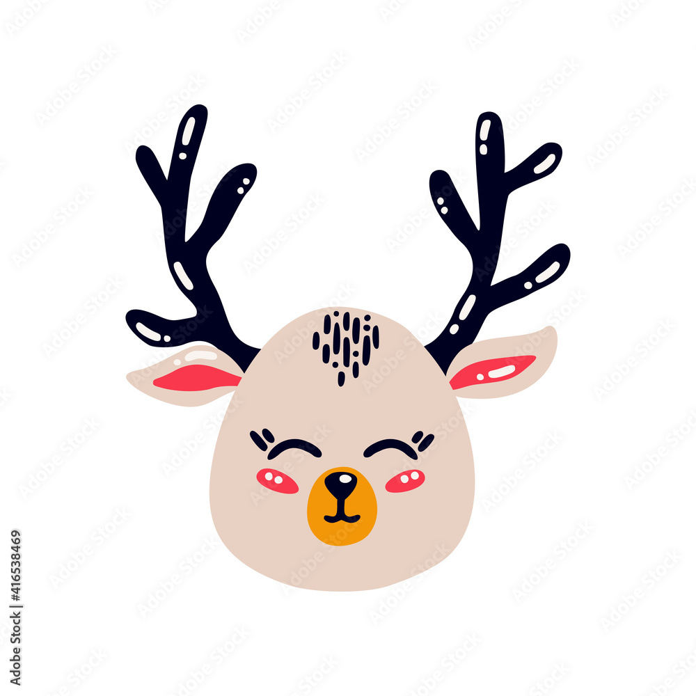 Cute deer head. Flat vector illustration of a forest animal. Baby deer isolated on white background. Cute deer head. Flat vector illustration of a forest animal. Baby deer isolated on white background.