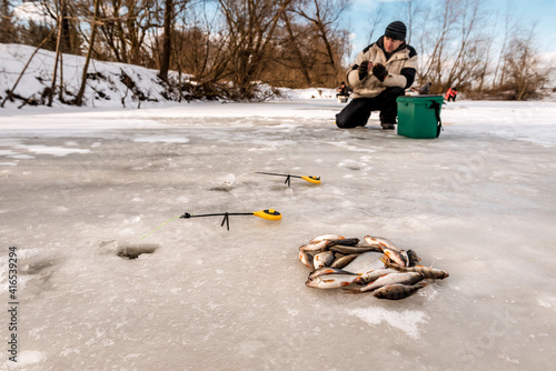 fisherman on ice, winter fishing