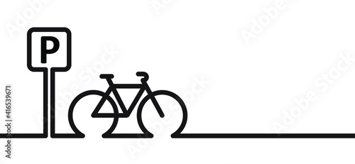 Bicycle parking space zone or bike rack. Sport cyclist banner. Cycling icon. Flat vector bike to parking stand area sign.  