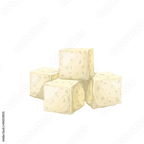 Tofu vector square slice. Bean curd, protein food illustration.