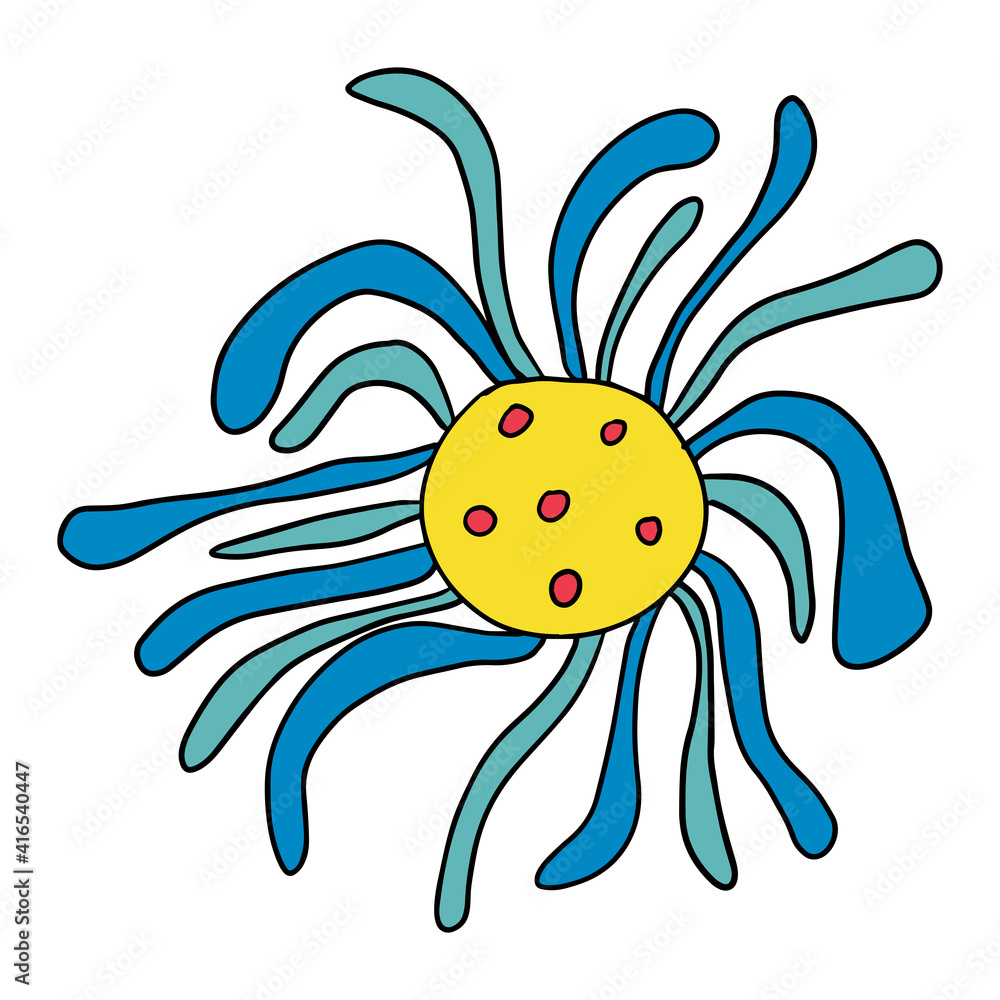 Colorful fantasy doodle cartoon flower isolated on white background. Vector illustration. Colorful fantasy doodle cartoon flower isolated on white background. Vector illustration.