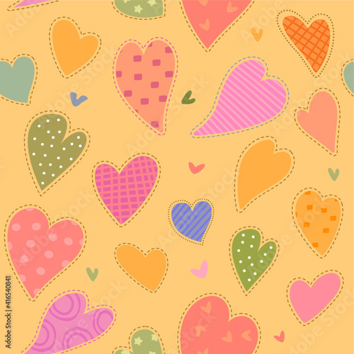 Funny colorful hearts Seamless vector pattern